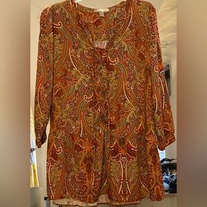 Love 21 Rust Paisley Boho Tunic Mini Dress - Size Large - EUC!